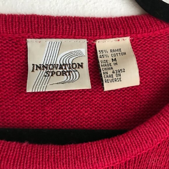 Innovation Sport Red Floral Hand Embroidered Cotton Tunic Sweater Size M - Picture 4 of 5